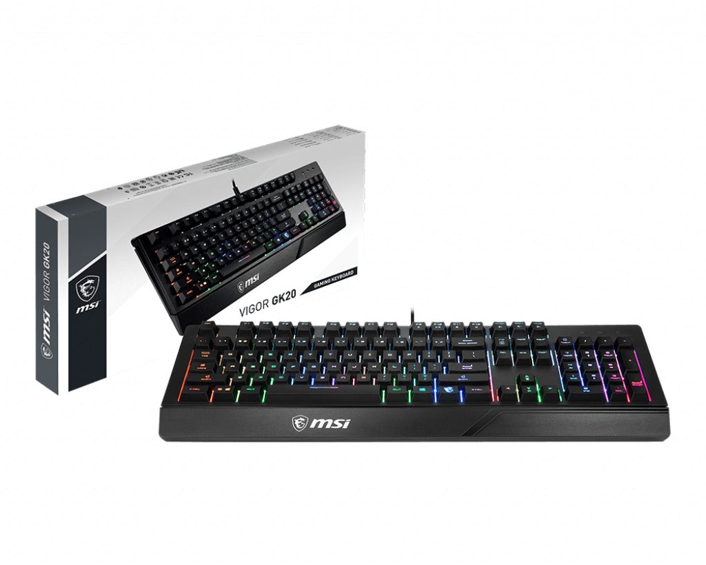 MSI VIGOR GK20 RGB Gaming Keyboard ' UK Layout, Membrane switches, Rainbow RGB Lighting effect, Ergonomic keycaps, Hotkeys for (New)