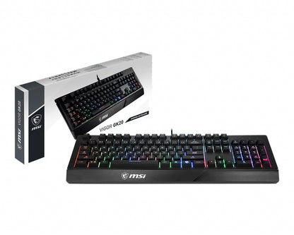 MSI VIGOR GK20 RGB Gaming Keyboard ' UK Layout, Membrane switches, Rainbow RGB Lighting effect, Ergonomic keycaps, Hotkeys for (New)