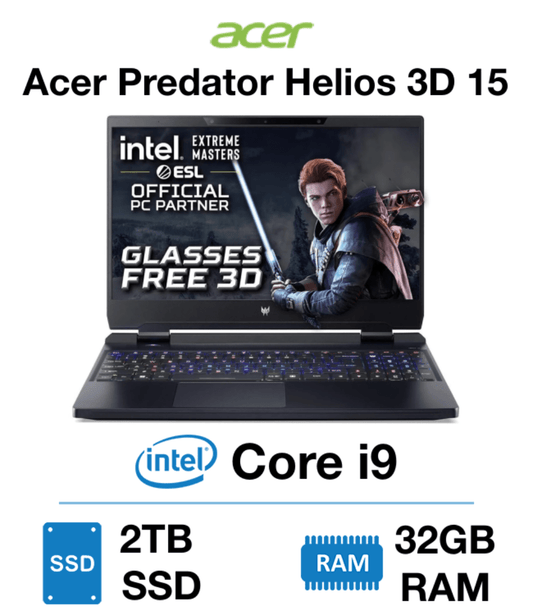 Acer Predator Helios 3D 15 | Intel Core i9 13900HX | 32GB RAM | 2TB SSD | GeForce RTX 4080 12GB Graphics | Windows 11 Home