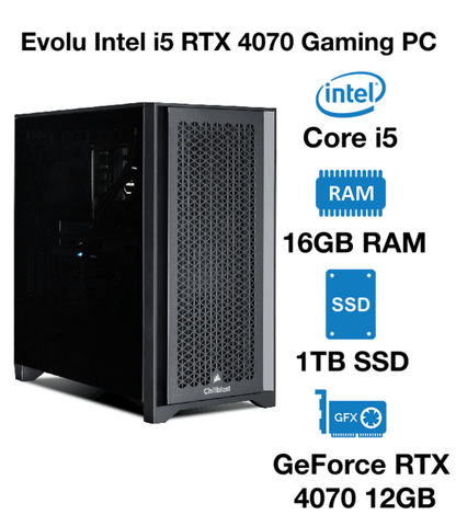 Evolu Intel i5 RTX 4070 Gaming PC | Intel Core i5 | 16GB RAM | 1TB SSD | GeForce RTX 4070 12GB | Windows 10 Pro