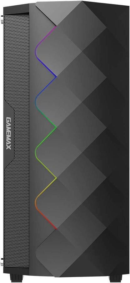 GAMEMAX Diamond ARGB Gaming Case w/ Glass Window ATX ARGB Strip & Angled Pattern Front Rear RGB Fan LED Button Black