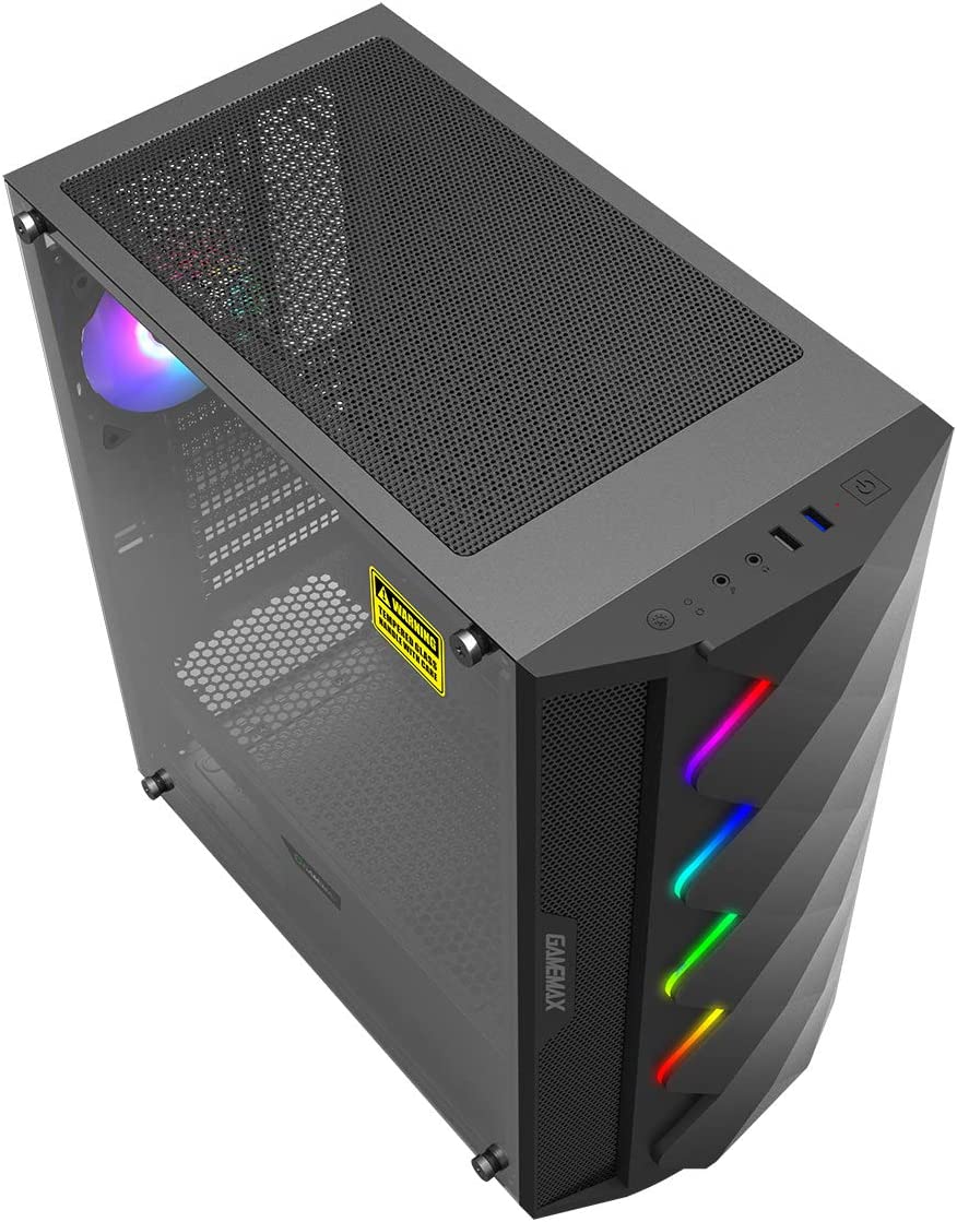 GAMEMAX Diamond ARGB Gaming Case w/ Glass Window ATX ARGB Strip & Angled Pattern Front Rear RGB Fan LED Button Black