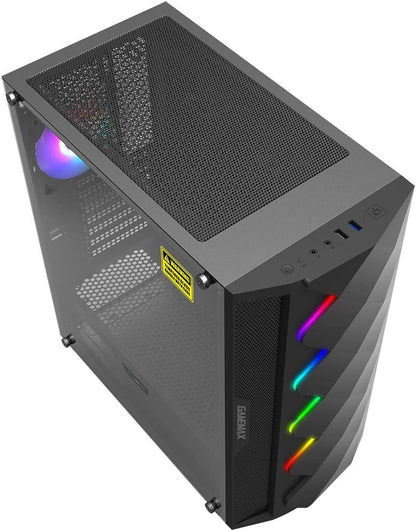 GAMEMAX Diamond ARGB Gaming Case w/ Glass Window ATX ARGB Strip & Angled Pattern Front Rear RGB Fan LED Button Black