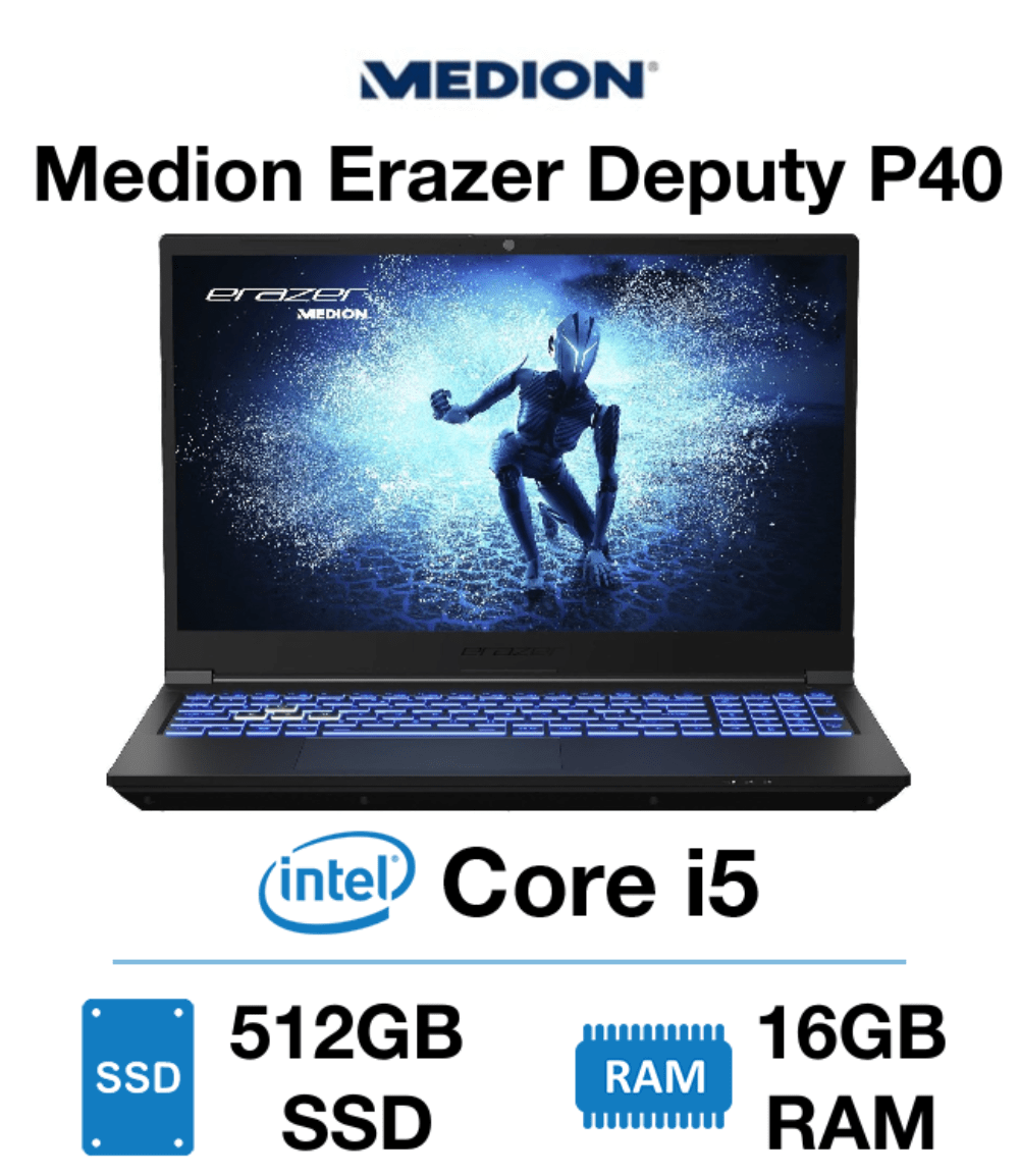 Medion Erazer Deputy P40 | Intel Core i5 12450H | 16GB RAM | 512GB SSD | GeForce RTX 4060 8GB Graphics | Windows 11 Home