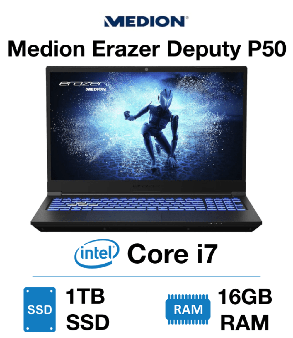 Medion Erazer Deputy P50 | Intel Core i7 13700HX | 16GB RAM | 1TB SSD | GeForce RTX 4060 8GB Graphics | Windows 11 Home