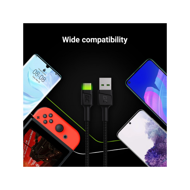 cable green cell ray usb cable usb c 120cm with green led backlight and support fast charging ultra charge qc 30 3 1