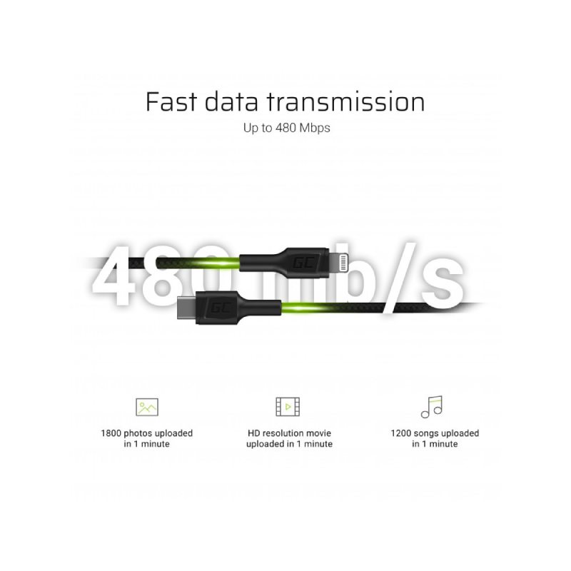kabel przewod green cell power stream usb c lightning 100 cm ze wsparciem power delivery apple mfi certified 2